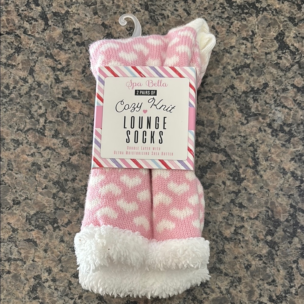 Spa Bella Pink and White Cozy Knit Lounge Socks